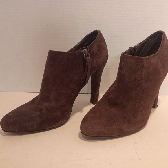 RALPH LAUREN LRL "Janae" Sz 8M Dark Brown Suede 4" High Heel Booties - Picture 2 of 12